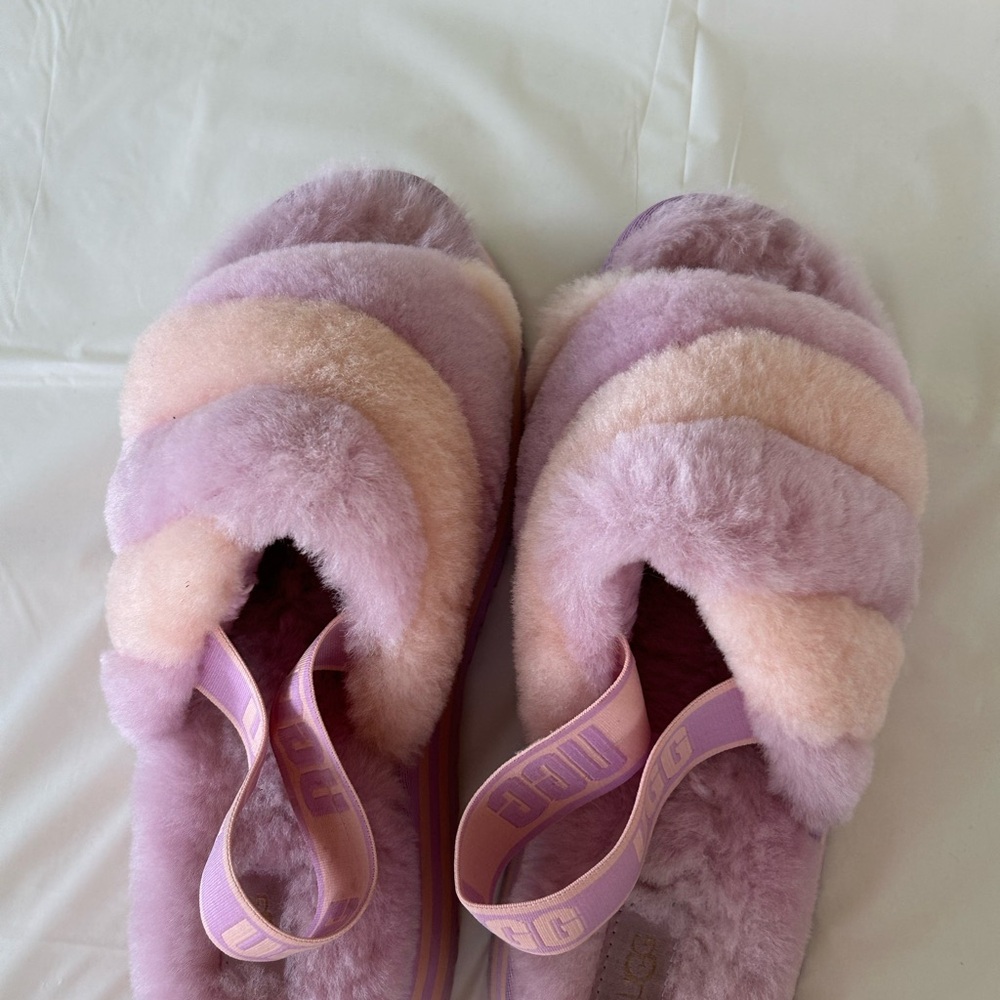 UGG Fluffy Purple and Pink Platform Slippers/ size 10 - Picture 3 of 5